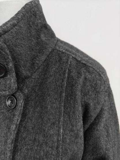 MiiiiX Lässiger Stehkragen, lockerer Wollmantel, mittellang, vielseitige Jacke, Schnür-Taille, Oberbekleidung, 2024, Herbst-Damenkleidung.