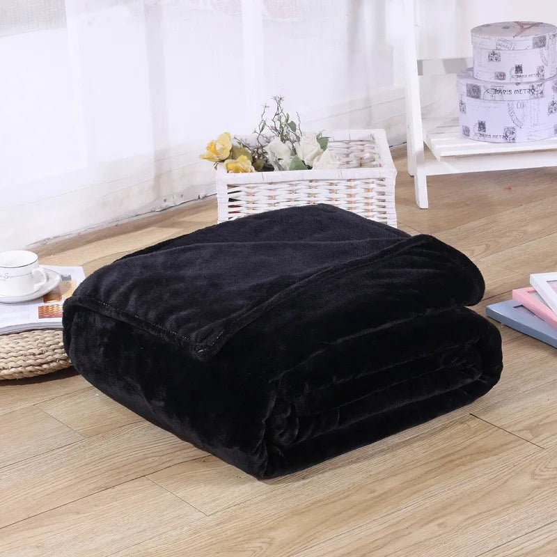 230GSM Coral Fleece Flannel Blankets For Beds Solid Blue Pink Soft Warm Thin Bedspread Sofa Cover Faux Fur Plaid Blanket.