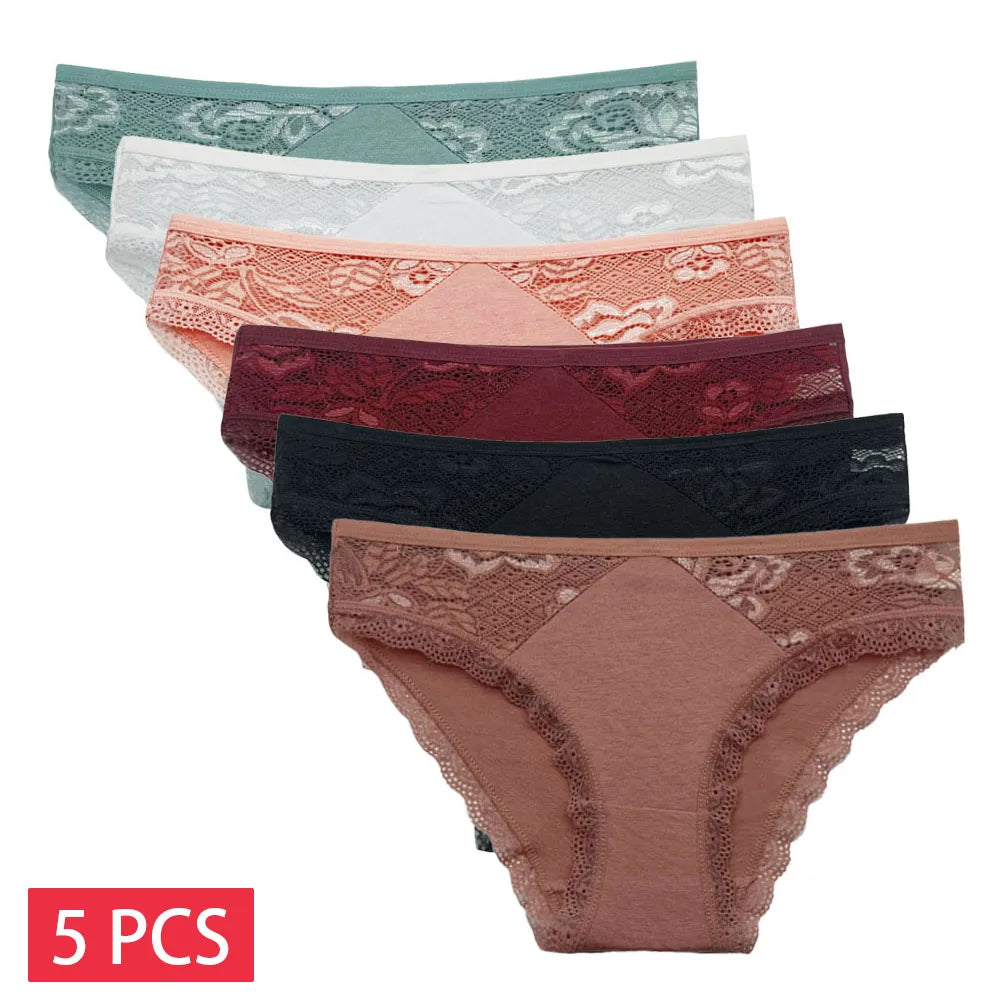 Lady Underwear 5 PCS/SET Sexy Lace Underpants Fashion Female M-XL Women Panties Cotton Briefs.