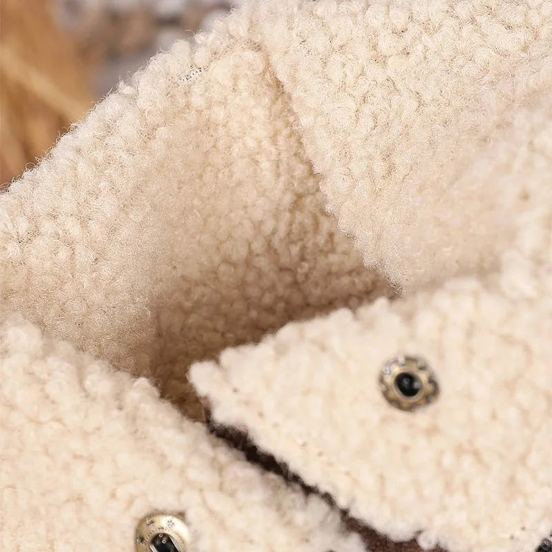 Brown Chunky Platform Women's Snow Boots Winter Retro Button Buckle Detor Snow Boots Woman Faux Suede Keep Warm Botas Mujer.