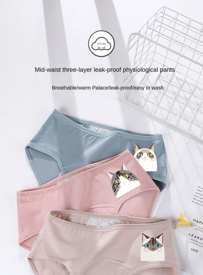 3PCS/set Women's menstrual briefs large flow postpartum water absorption leakproof briefs women's pure cotton menstrual briefs.