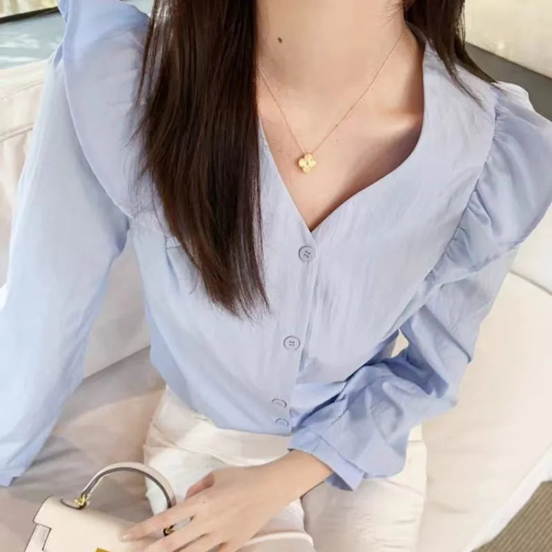 Long Sleeve Casual Shirt Women Shirts Spring Autumn Fashion Female Solid Blouse Tops Office Lady Sweet Shirts Girl.