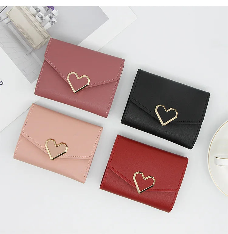 Korean version women wallet short heart-shaped three fold women's wallet multi card slot card bag zero wallet  purses for women.