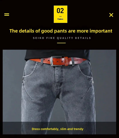 Winter Hot Sale Of The Season Trendy Stretchy Fleece Lined Thick Denim Mid Waist Fashionable Casual Warm Long Pants Men's Jeans.