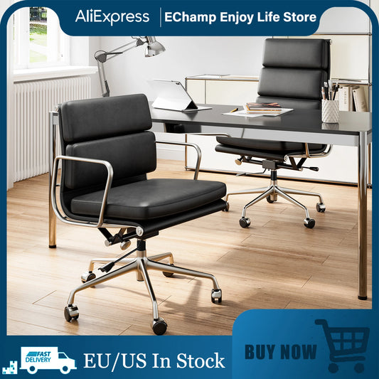 Verstellbarer Bürostuhl aus echtem Leder mit Lordosenstütze, Legierungsarmbasis, Chefsessel, ergonomische Schreibtisch-Computerstühle