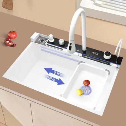 Stainless Steel Kitchen Sink with Hot Cold Pull Out Kitchen Sink Faucets Digital Large Single Bowl Waterfall Rain Kitchen Sinks