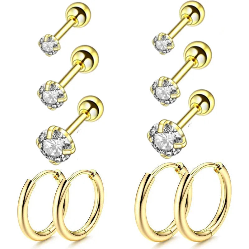 Cyrstal Tragus Stud Earrings Set Cluster Helix Piercing Stud Bulk Cartilage Huggie Earring Hoops Ear Lobe Hoops Circle Jewelry