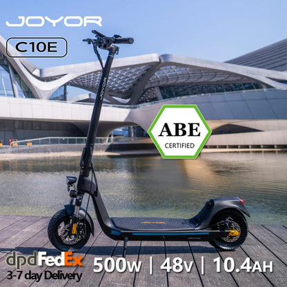 JOYOR C10E ABE Electric Scooter for Adults 10" E-Scooter with 48V 10.4Ah Removable Battery 20km/h.