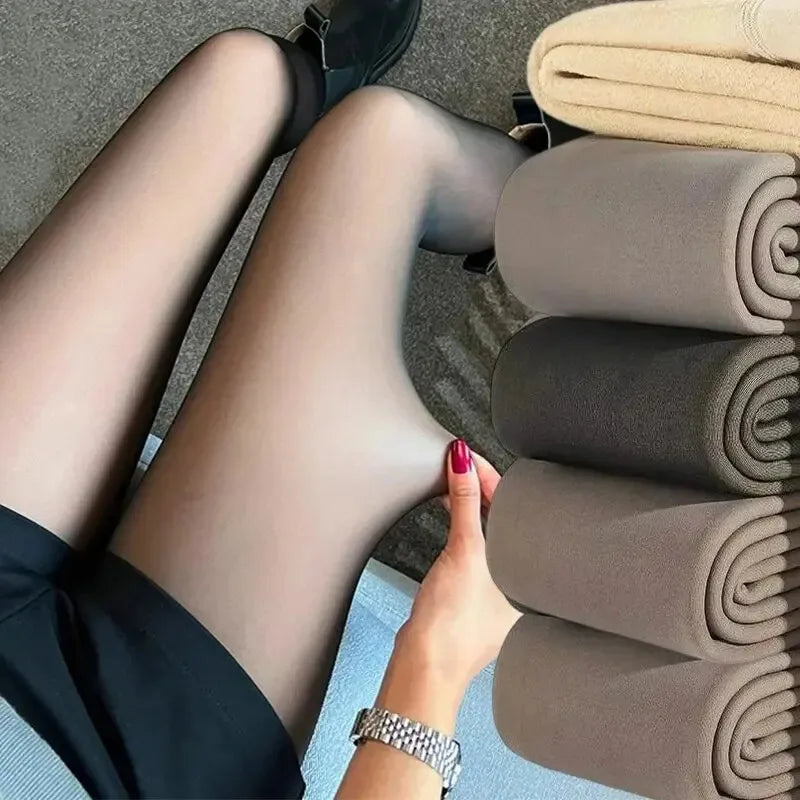New Women‘s Thermal Leggings Winter Warm Sexy Elastic Translucent Pantyhose Female Fleece Thermal High Waist Thicken Tight Pants