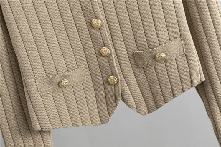 Three Piece Sets Women Pant Set Cardigan Vests Sweater Work Elegant Spring V Neck Open Stitch Knitted Long Pants Matching Sets.