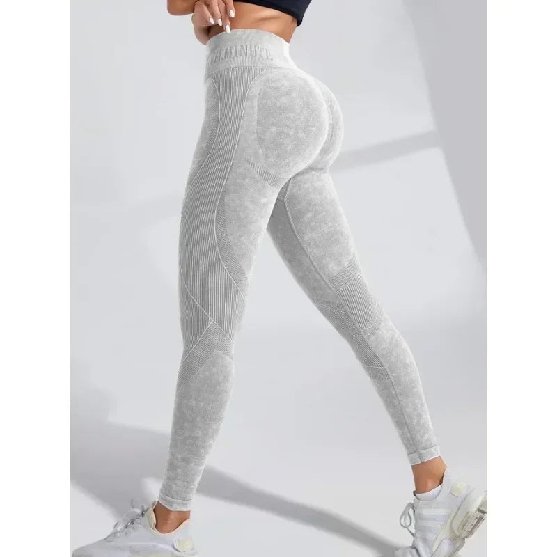 Women Seamless Gym High Waist Yoga Pants Hip Lifting Outdoor Sports Tight Waist Letter Sand Washed Pants Exercise Yoga Leggings.