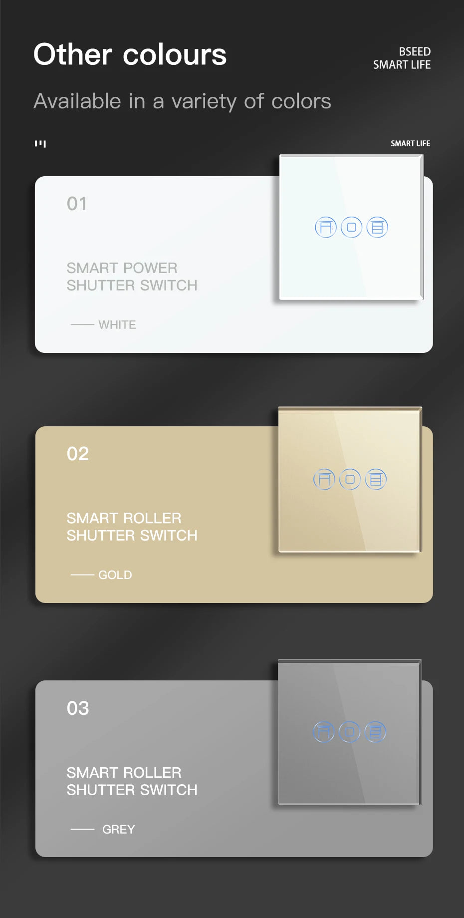 BSEED Wifi Shutter Schalter APP Control Led Smart Blind Serie Weiß Glas Panel Unterstützung Tuya Google Smart Leben Rollladen.