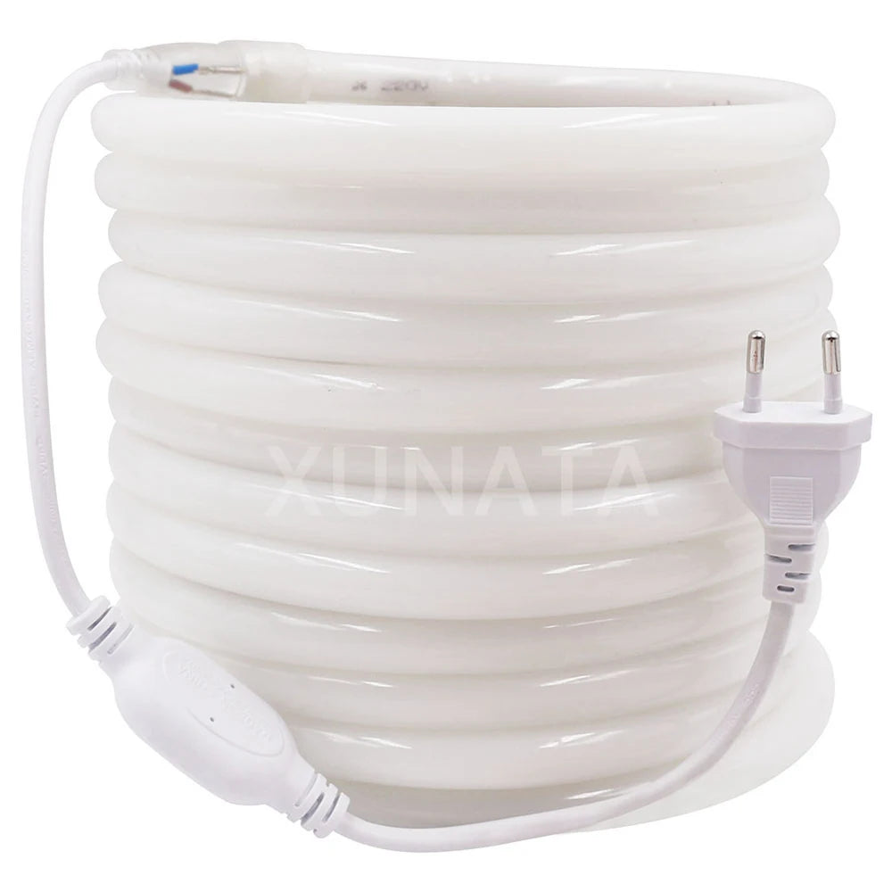 220V Neon LED Strip Light 360 Degree Round Tube Red/Green/Blue/Warm White Flexible Rope 120Leds/m Waterproof EU Plug Home Decor