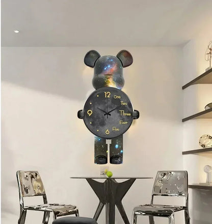 Wand Ästhetische Bär Uhr Moderne LED Licht Einzigartige Bär Stille Uhr Lampe Uhr Luxus Esszimmer Wohnzimmer Dekoration Hause Ornament