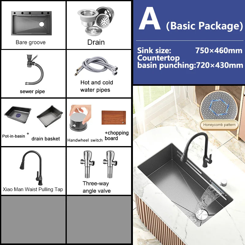 Waterfall Sink Large Single Slot Stainless Steel Kitchen Sink Embossed Washbasin Under The Basin Installation For Kitchen