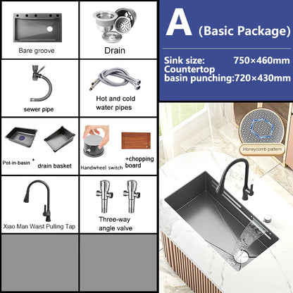 Waterfall Sink Large Single Slot Stainless Steel Kitchen Sink Embossed Washbasin Under The Basin Installation For Kitchen