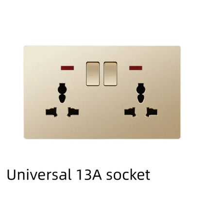UK Standard 13A Gold USB Stecker Wandsteckdose Lichtschalter, 220V Universal 6-Loch-Doppelsteckdose mit 2,1A USB-Ladeanschluss