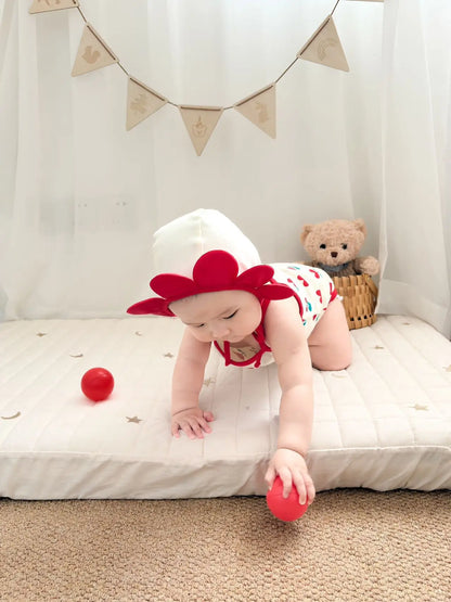 Baby Ein Stück Kleidung 2025, Sommer Koreanische Baby Body Ins Blume Voll Gedruckt Baby Sling Klettern Kleidung Mit Hut