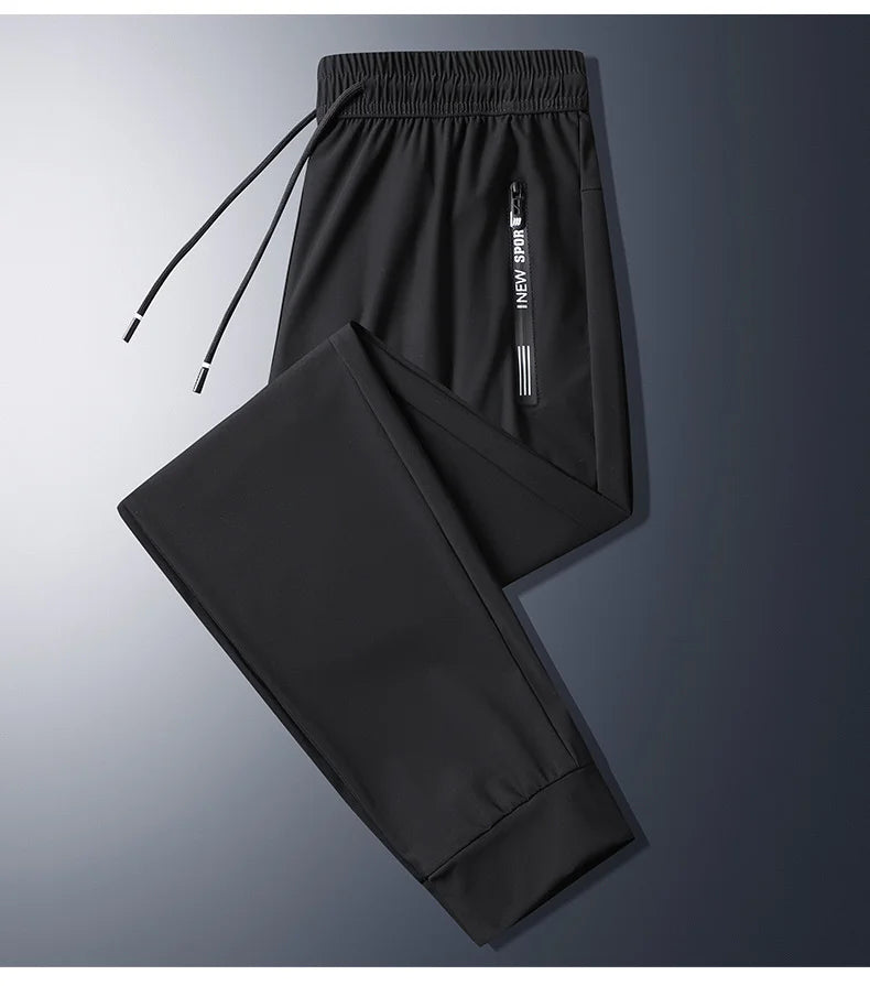 Men Summer Thin Ice Silk Pants Loose Style Workwear Casual Quick Dry Sports Pants Long Breathable High Elasticity.
