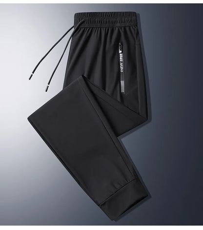 Men Summer Thin Ice Silk Pants Loose Style Workwear Casual Quick Dry Sports Pants Long Breathable High Elasticity.