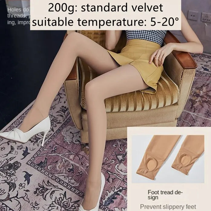 Winter Thermal Pantyhose Women Thicken Stockings Fake Translucent Pantyhose Fleece Lined Tights High Waist Elastic Wool Socks
