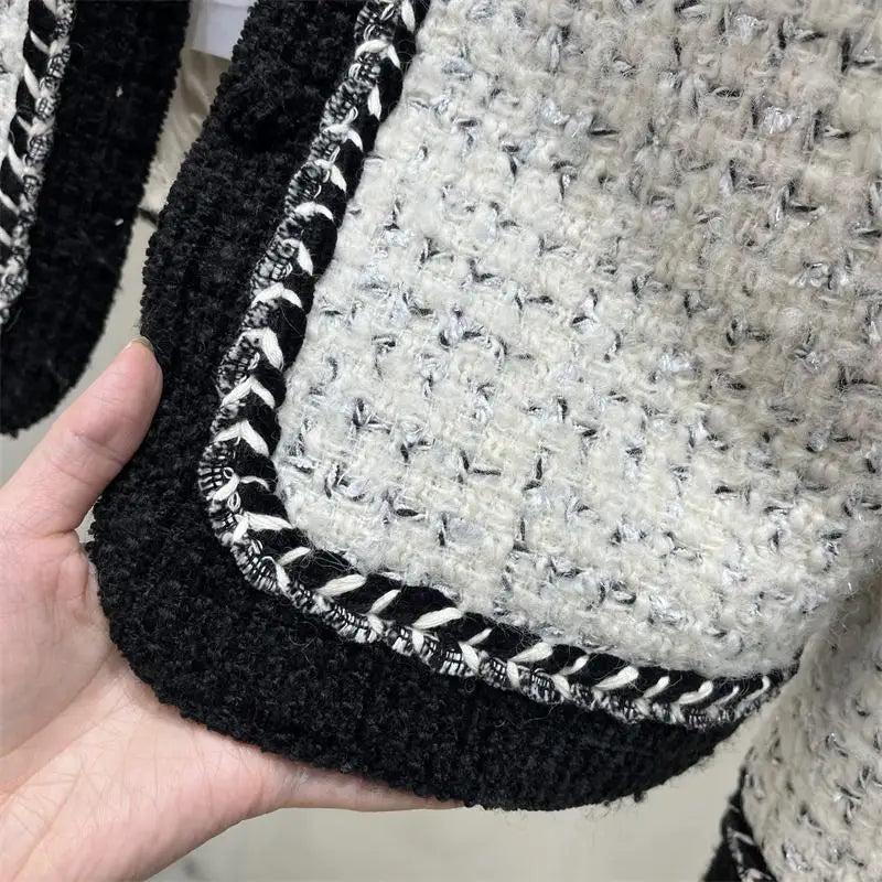 Women Tweed O-neck Loose Jackets Tops Korean Design Single Breasted Vintage Manteau Spring Fall Long Sleeve Abrigos Blusas New.