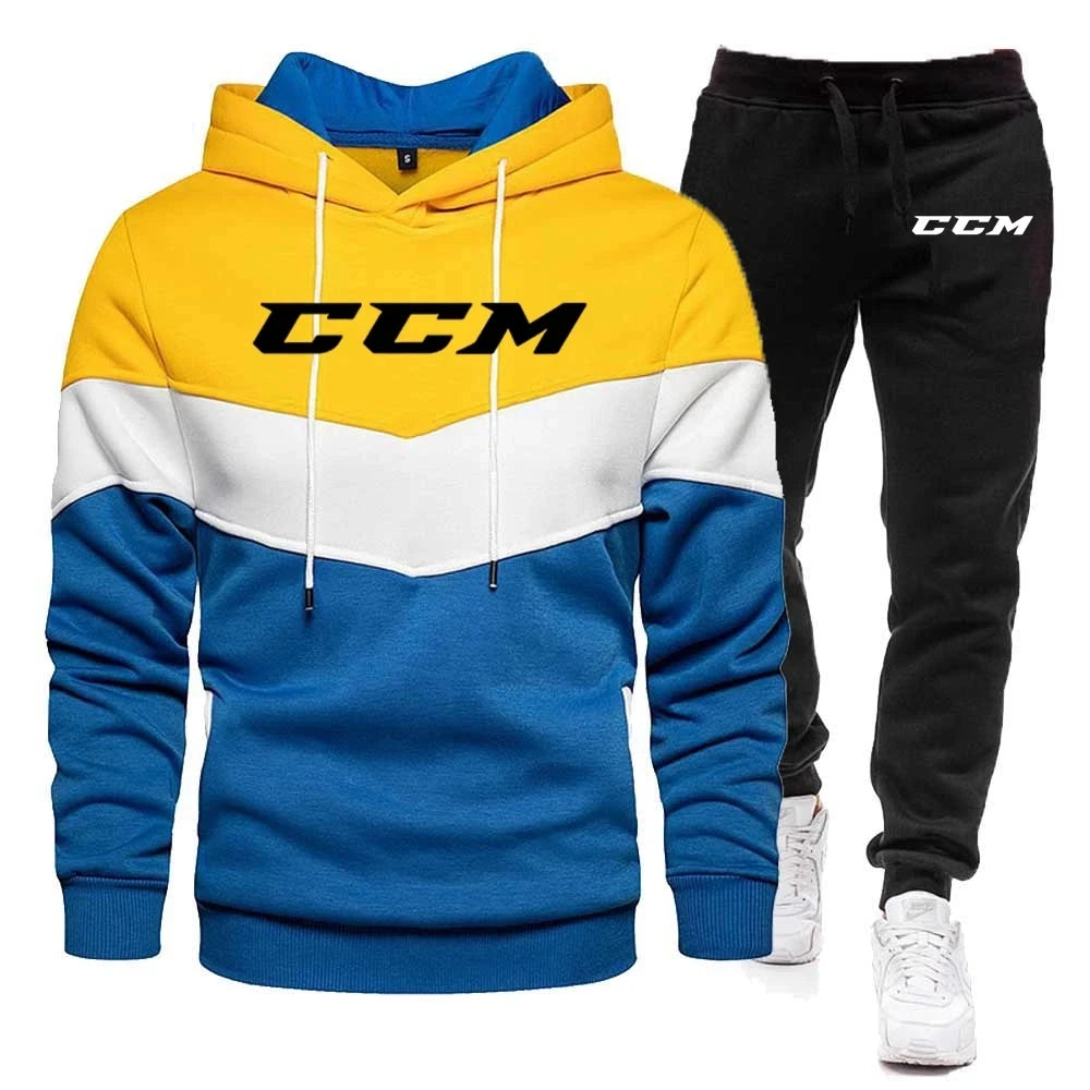 Fashion Brand Men Hooded Sweatshirt Tracksuit Set 2024 Autumn Winter Hoodies+Pants Suit CCM Casual Sportswear Sets Male.