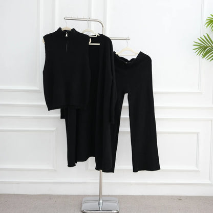 Winter Thicken 3 Piece Muslim Sets for Women Knit Tops Pants Islamic Outfit Sweater Dress Dubai Abaya Kaftan Musulmane Ensembles.