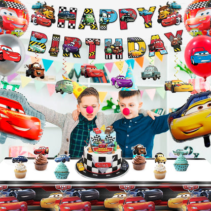 Lightning McQueen Partydekorationen, 38 Stück Lightning McQueen Partyzubehör – Auto-Banner, Tischdecke, Ballon usw. Partyzubehör für Autos.