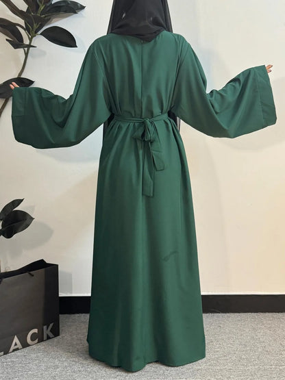 Muslim Abayas Women Kaftans Prayer Dress With Belt Full Sleeve.