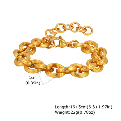 Chunky Stainless Steel Link Chain Bracelet For Woman, Gold Plated Layering Bracelets Wristband Waterproof Jewelry