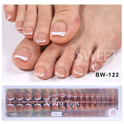 160pcs White Pink French Fake Press on Fake Nails Tips Short Square Full Cover Artificial Acrylic Fake Toenails For Nail Salons.