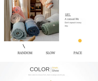 2025 new Japanese polyester cotton quilted summer quilt skin-friendly washable light luxury style solid color lightweight.