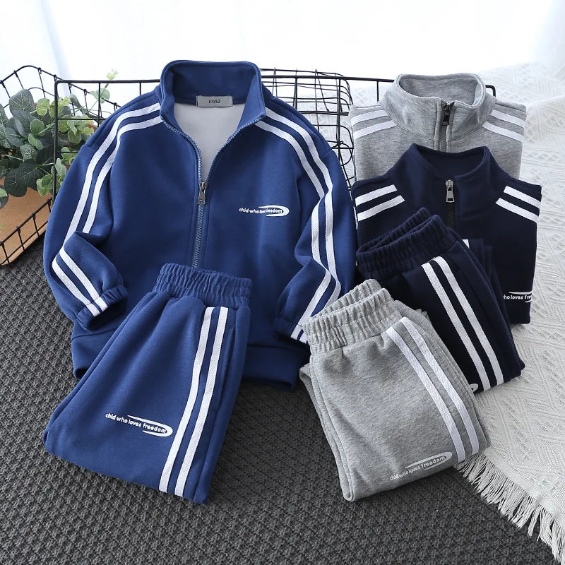 School Uniform Children's Sport Clothing Sets Boys Tracksuit Spring Stripe Kids Sweatshirt Pants 2Pcs For Age 2-10 Years Wear.