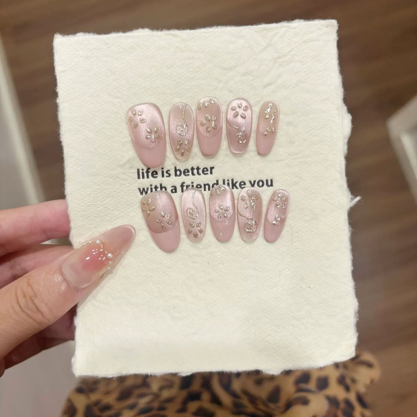 10pc Cat Eye Almond Handmade Press on Nails Light Blue Bow Fake Nails False Nails Artificial Nail Wearable Nail Tips Art Uñas