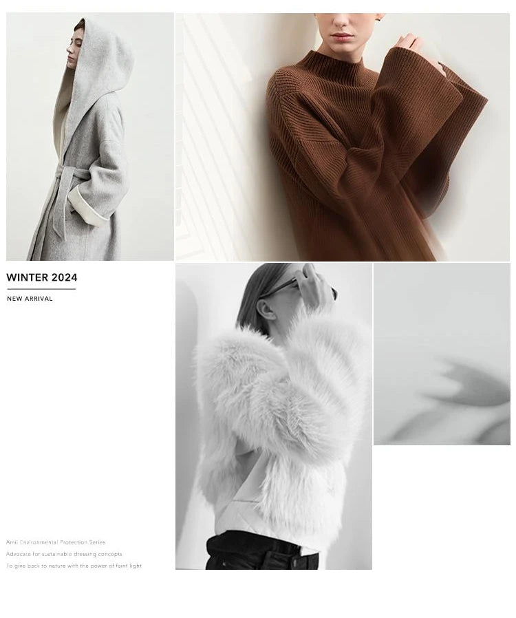 AMII Minimalist Elegant Commuter Environmentally Friendly PU Leather Skirt 2024 Winter New Women's Loose A-shaped Skirt 12444181.