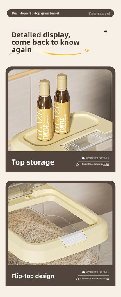 Food Grade Press to Open Seal Moisture Proof Insect Resistant Large Capacity Grain Storage Box Home Use Rice Tub for Grains.