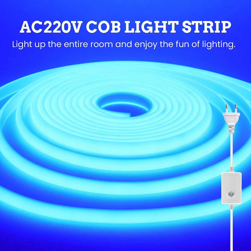 Dimmable COB LED Neon Light Strip 220V Dimmer Power Kit Waterproof 10 Colors 5m 10m 20m 30m 0.5m 288LEDs/m Flex Tube Lamp Decor.