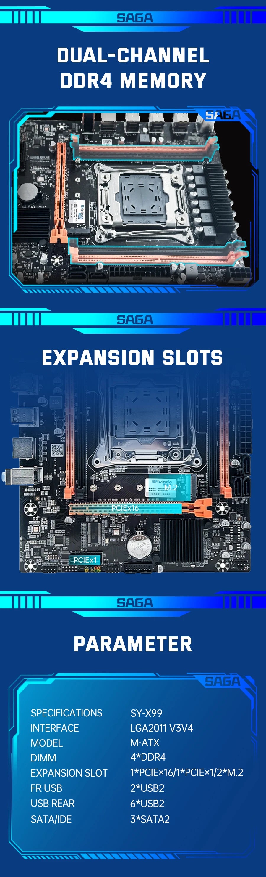SOYO Computer Components X99 Motherboard Set With LGA2011-3 Xeon E5 2650 V3 CPU DDR4 16GB (2*8GB) 2133MHZ RAM Memory Desktop PC.