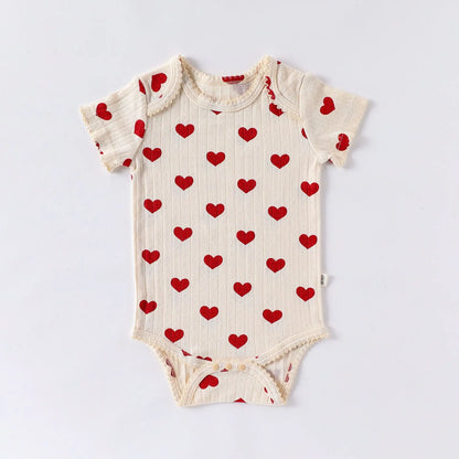 0-24M Baumwolle Baby Mädchen Strampler Herz Druck Nette Prinzessin Body Sommer Neugeborenen Kind Baby Kleidung Kurzarm outfit