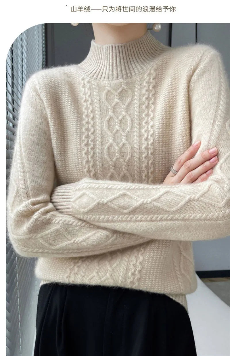 Neue Frühjahr Gestrickte Pullover Halb Hohen Kragen Lose Dicke Warme Pullover Für Frauen Vintage Herbst Winter Mutter Bodenbildung Top.