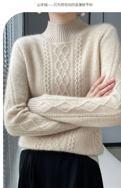 Neue Frühjahr Gestrickte Pullover Halb Hohen Kragen Lose Dicke Warme Pullover Für Frauen Vintage Herbst Winter Mutter Bodenbildung Top.
