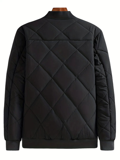 Solid Color Sherpa Jacket, Men's Casual Fleece Lined Baseball Regular Fit College Hipster Windbreaker.