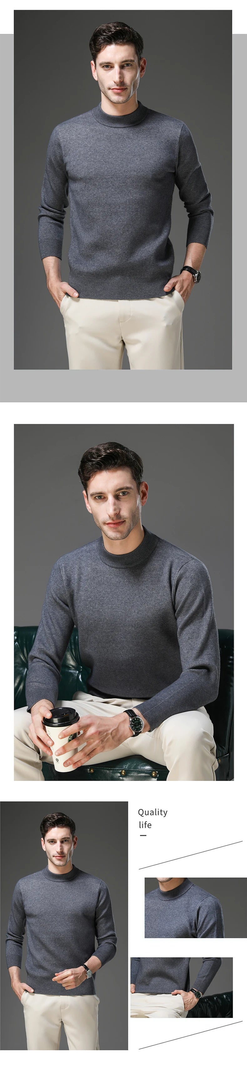 High End Anti-pilling Thick New Fashion Brand Casual Knit Pullover Sweater Half Turtleneck Mens Jumper Designer Clothing.