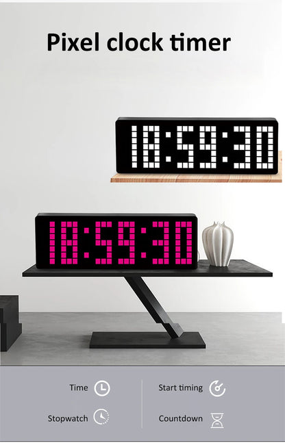 13 Zoll Pixel Digital Wanduhr Timer Positiv/Countdown/Stoppuhr Tischuhr mit Fernbedienung 12/24 Stunden LED Elektronische Uhren