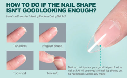 Nailpop 120pcs/box Gel X Nail Tips Medium Short Shape Almond/Square/Soft Gel Nail Tips False Nails Soak Off Easy Nail Extensions.