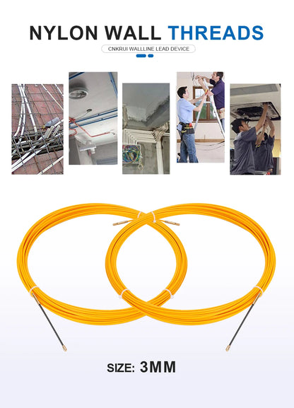 3mm 5M-50M Fiberglass Cable Puller Electrician Tape Conduit Ducting Wall Wire Threader Fish Guide Electrician Pushing Tape.