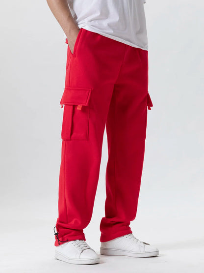 Autumn Men's Cargo Pants Loose Straight Trousers Multi-Pockets Drawstring Casual Sports Pants Solid WorkWear Joggers Long Pants.