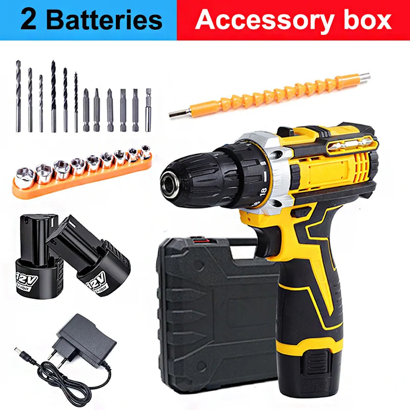 12V Lithium Bohrmaschine Elektroschrauber Hand Bohrmaschine Elektrowerkzeug Set Multifunktionale Zubehörbox Verpackung