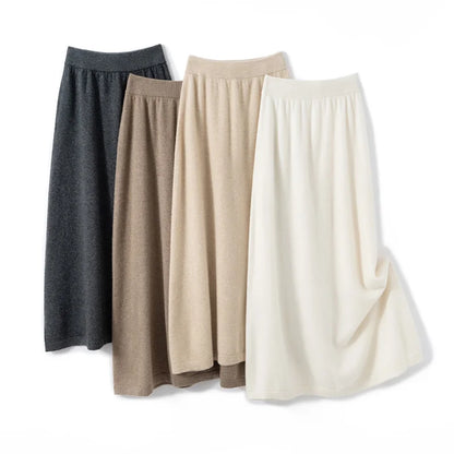 Pure cashmere half skirt, A-line loose, hip-hugging, high-end and exquisite long knitted hip-hugging skirt for autumn and winter.
